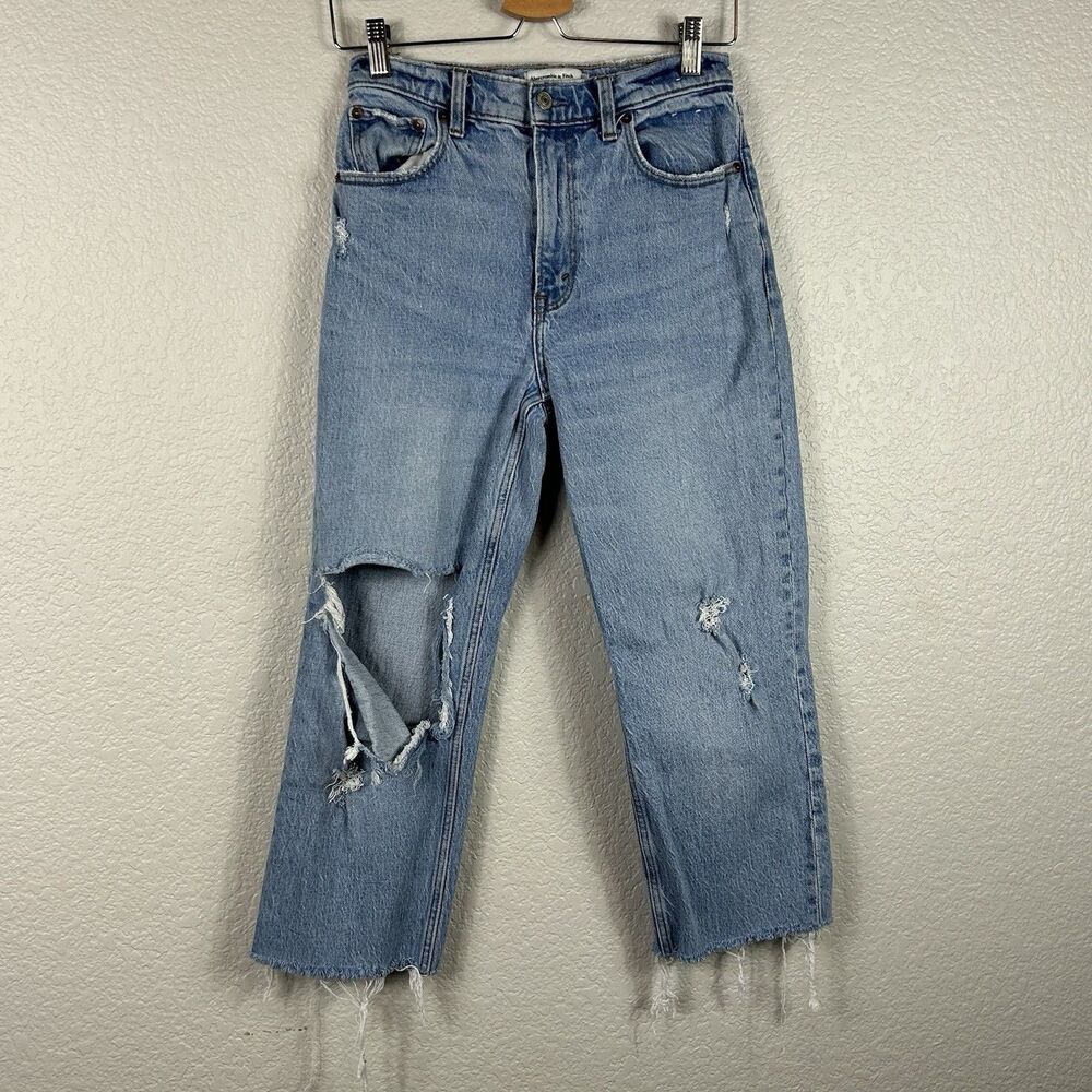 Abercrombie & Fitch Women's The 90's Straight Ultra High Rise Distressed Raw 4
